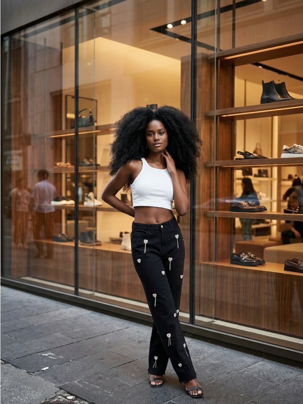 High-Rise Black Embellished Women’s Jeans